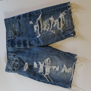 American Eagle Mens Size 28 Distressed Blue Patched Denim Shorts